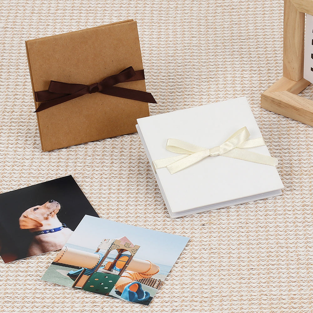 Logotipo personalizado Allum de fotos de acordeón plegable al por mayor Kraft Paper Ribbon Knot Memory Postal para graduación Cumpleaños Familia