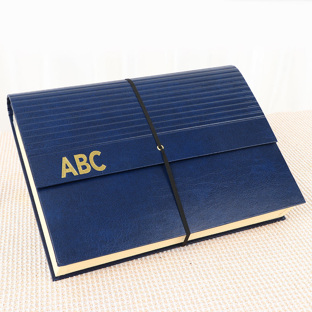 Organizador de archivos de archivo de papel de 24 bolsas al por mayor Organizador A4 Size PU Cover Cardboard Cardboard Bungee Cierre de la oficina de la escuela de la escuela