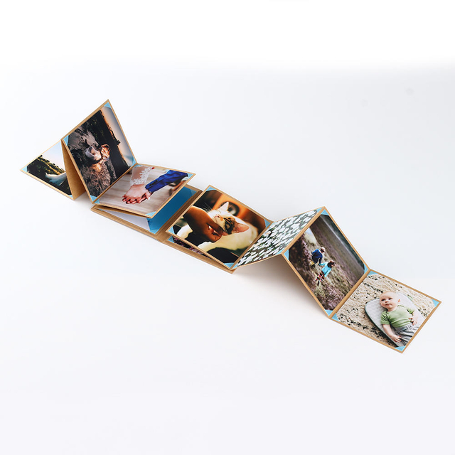 Venta caliente al por mayor Kraft Paper Ribbon Knot Stamping Plegador de acordeón Fotogra de acordeón Graduación Cumpleaños Familia Postal