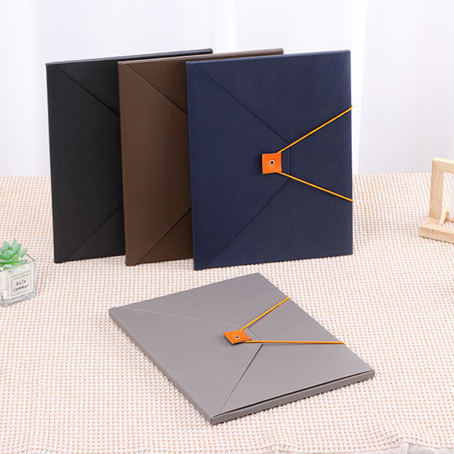 Carpetas de archivos dúplex de tamaño A4 elegante hechas de cartón cerrado con elastic en la bolsa de documentos de expansión de color contrastante