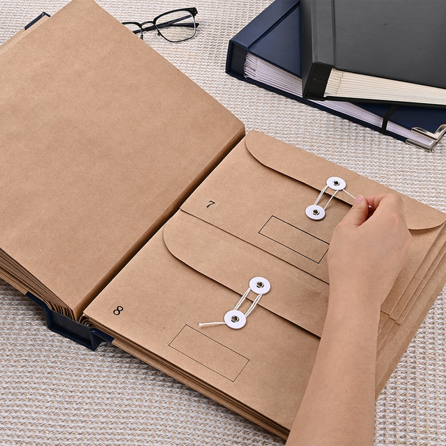 OEM LOGO Custom PU Cubierta de cuero Kraft Paper Folio Document Organizador de la carpeta de emergencia Carpeta Expansión de la bolsa de la bolsa